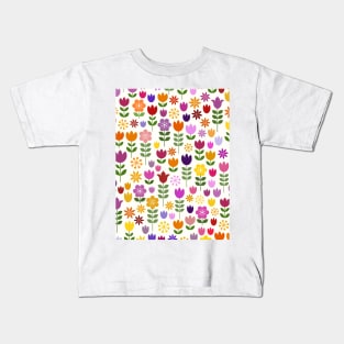 Scandinavian Style Colorful Flowers Pattern Kids T-Shirt
